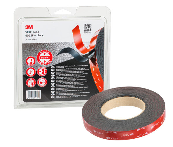 3M™ VHB™ Tape 5962F, Black, 19 mm x 8 m, 1.6 mm, Blister Pack