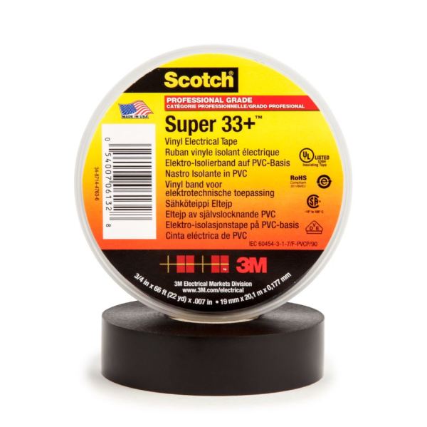 Scotch® Super 33+ Vinyl Electro-Isolatieband, Zwart, 19 mm x 20 m, 0,18 mm