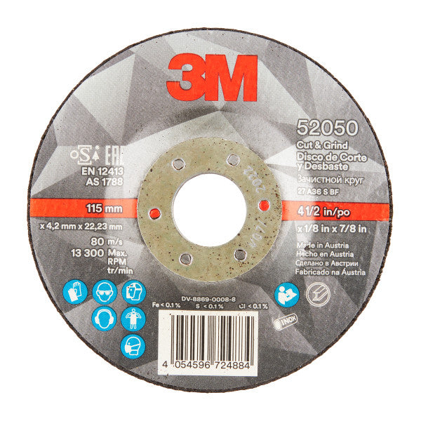 3M™ Cut and Grind Disc, T27, 115mm x 4.2mm x 22mm, 36+