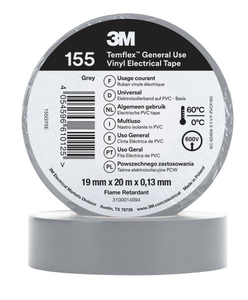 3M™ Temflex™ Vinyl isolatietape 155, Grijs, 19 mm x 20 m