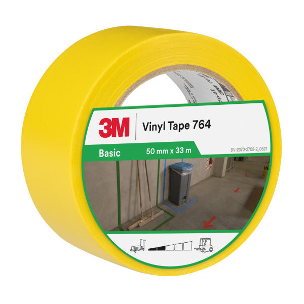 3M™ Vinyl Tape Algemeen Gebruik 764, Geel, 50 mm x 33 m, 0.13 mm, Individueel en handig verpakt