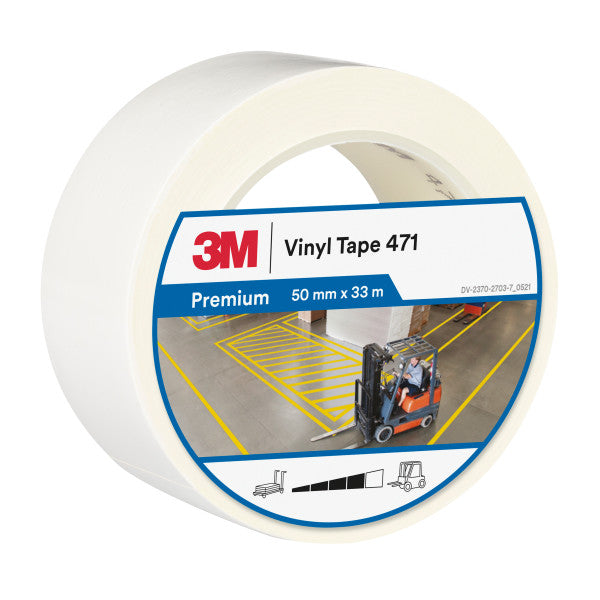 3M™ Vinyl Tape 471, Wit, 50 mm x 33 m, 0.14 mm, Individueel en handig verpakt