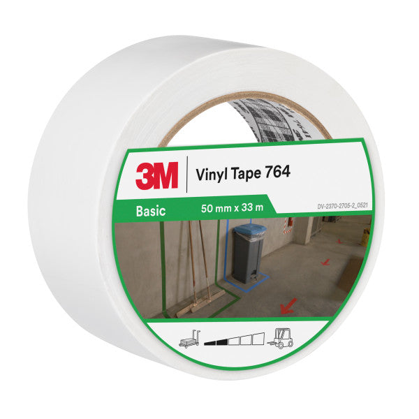 3M™ Vinyl Tape Algemeen Gebruik 764, Wit, 50 mm x 33 m, 0.13 mm, Individueel en handig verpakt