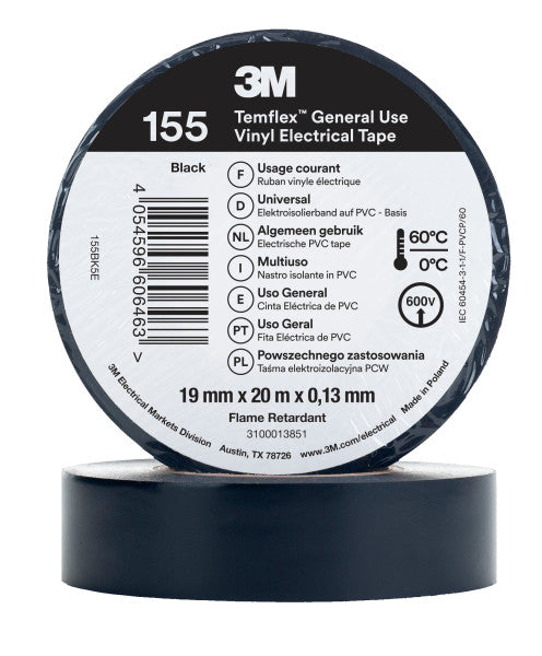 3M™ Temflex™ Vinyl isolatietape 155, Zwart, 19 mm x 20 m