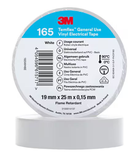 3M™ Temflex™ Vinyl isolatietape 165, Wit, 19 mm x 25 m