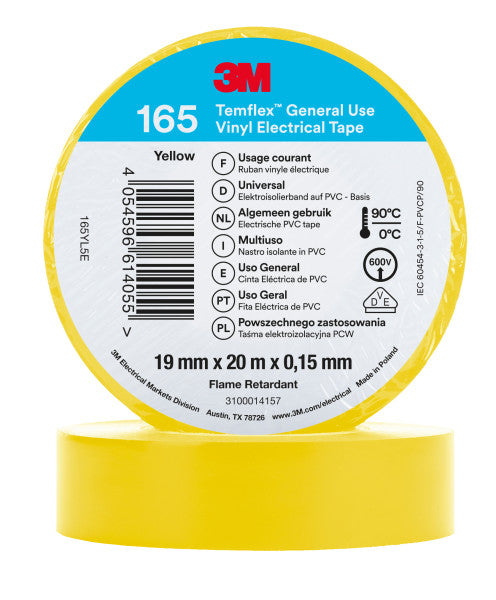 3M™ Temflex™ Vinyl isolatietape 165, Geel, 19 mm x 20 m
