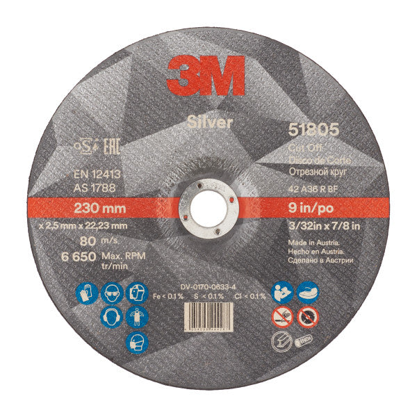 3M™ Silver Doorslijpschijf, T42, 230 mm x 2.5 mm x 22.23 mm