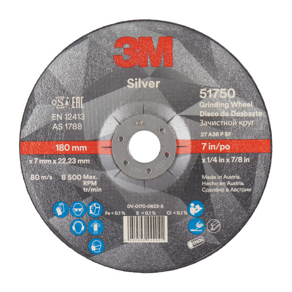 3M™ Silver Afbraamschijf, T27, 180 mm x 7 mm x 22,23 mm