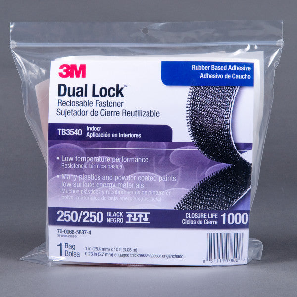 3M™ Dual Lock™ Reclosable Hook and Loop Fastener TB3540, Black, 25 mm x 3 m