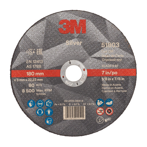 3M™ Silver Doorslijpschijf, T41, 180 mm x 3 mm x 22.23 mm