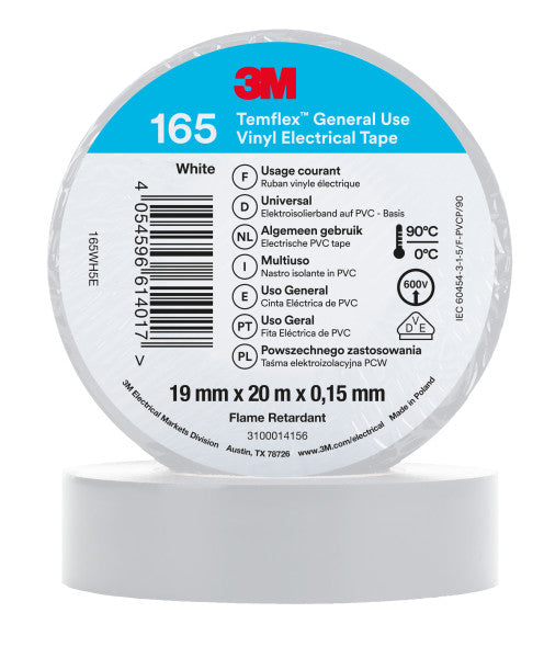 3M™ Temflex™ Vinyl isolatietape 165, Wit, 19 mm x 20 m