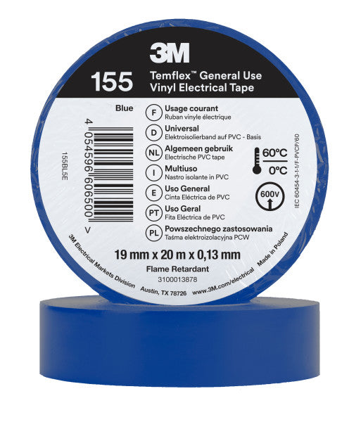 3M™ Temflex™ Vinyl isolatietape 155, Blauw, 19 mm x 20 m