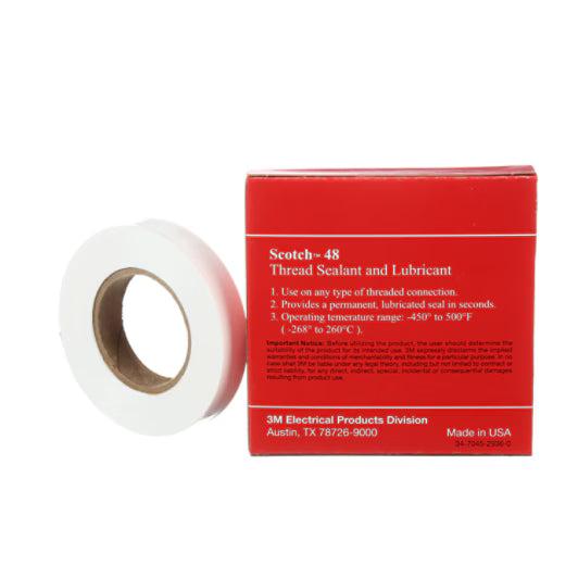 Scotch® 48 PTFE Fluorocarbon Resin Tape, White, 13 mm x 32.9 m, 0.076 mm