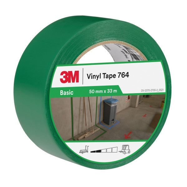 3M™ General Purpose Vinyl Tape 764, Green, 50 mm x 33 m, 0.13 mm, Individually and conveniently packaged
