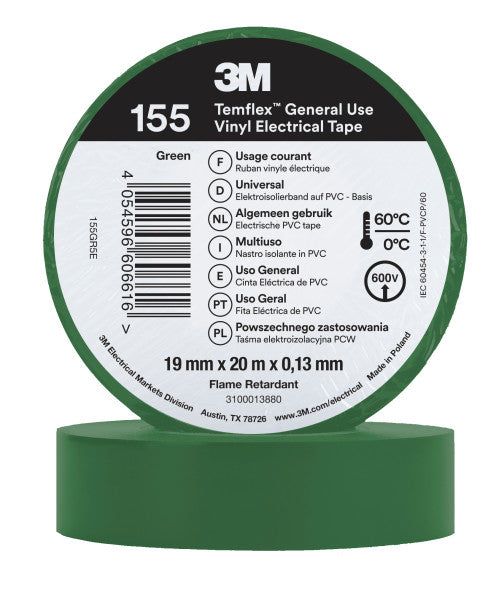 3M™ Temflex™ Vinyl isolatietape 155, Groen, 19 mm x 20 m