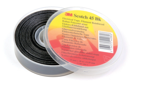 Scotch® 45 bk Polyester Tape, glasvezel versterkt, Zwart, 19 mm x 20 m, 0,2 mm