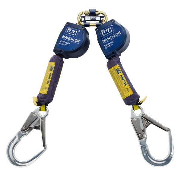 3M™ DBI-SALA® Nano-Lok™ XL (Extended Length) Self-Retracting Lanyard, Double Lanyard, Quick Connector, Web, Double Lanyard, 2.8 m, 3101637