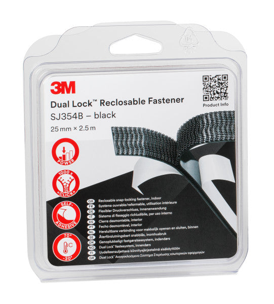 3M™ Dual Lock™ Hersluitbare Klikband SJ3540, Zwart, 25 mm x 2.5 m, 5.7 mm, 40 kopjes/cm², IPC