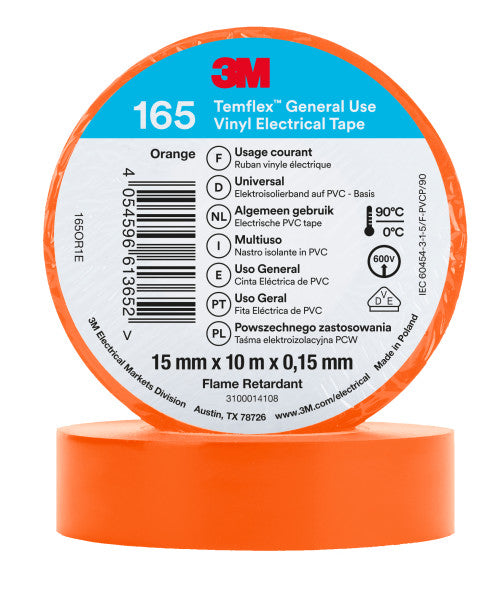 3M™ Temflex™ Vinyl isolatietape 165, Oranje, 15 mm x 10 m