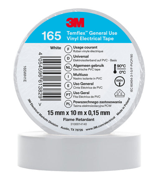 3M™ Temflex™ Vinyl isolatietape 165, Wit, 15 mm x 10 m