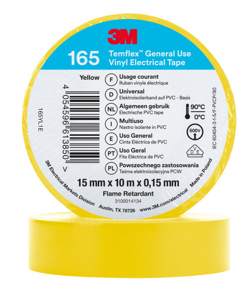 3M™ Temflex™ Vinyl isolatietape 165, Geel, 15 mm x 10 m