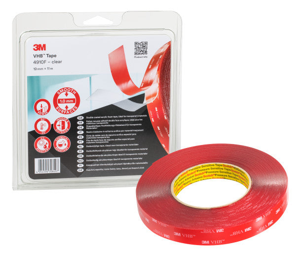 3M™ VHB™ Tape 4910F, Transparent, 1210 mm x 33 m, 1.0 mm