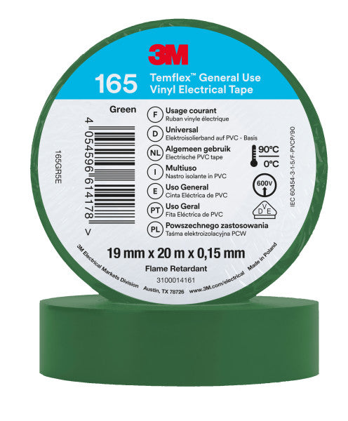 3M™ Temflex™ Vinyl isolatietape 165, Groen, 19 mm x 20 m