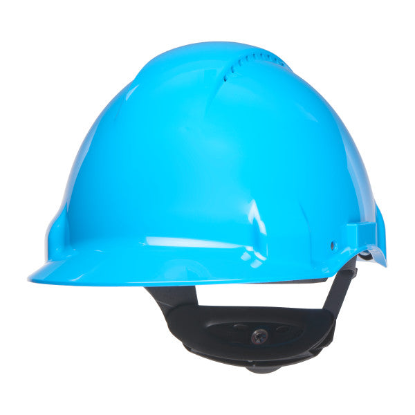 3M™ Safety Helmet, Uvicator, ratchet adjustment, ventilation, plastic sweatband, blue, G3000NUV-BB