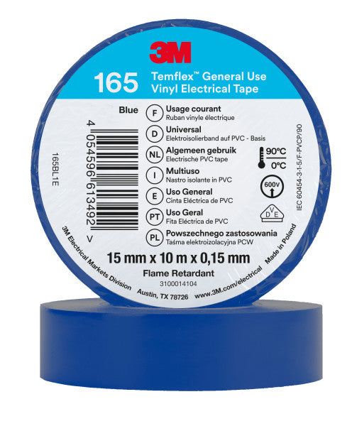 3M™ Temflex™ Vinyl isolatietape 165, Blauw, 15 mm x 10 m