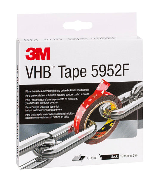 3M™ VHB™ Tape 5952F, Zwart, 19 mm x 3 m, 1.1 mm, Blisterverpakking