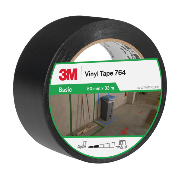 3M™ Vinyl Tape Algemeen Gebruik 764, Zwart, 50 mm x 33 m, 0.13 mm, Individueel en handig verpakt