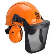 3M ™ Helmkombination für Forstwirtschaft - G3000 Orangenhelm - H31 Hörkappen - Gaas Gesichtsbildschirm V5B - KWF -Logo - G3000MOR31V5B -FPA | Rabattpalette und 50 Stück