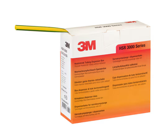 3M™ HSR 3000 Dunwandige Warmtekrimpkousbuis op Minirol, Geel-Groen 6/2 mm, 10 m, Dispenserdoos