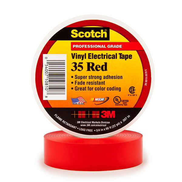 Scotch® 35 Vinyl Electrical Insulation Tape, Red, 19 mm x 20 m, 0.18 mm