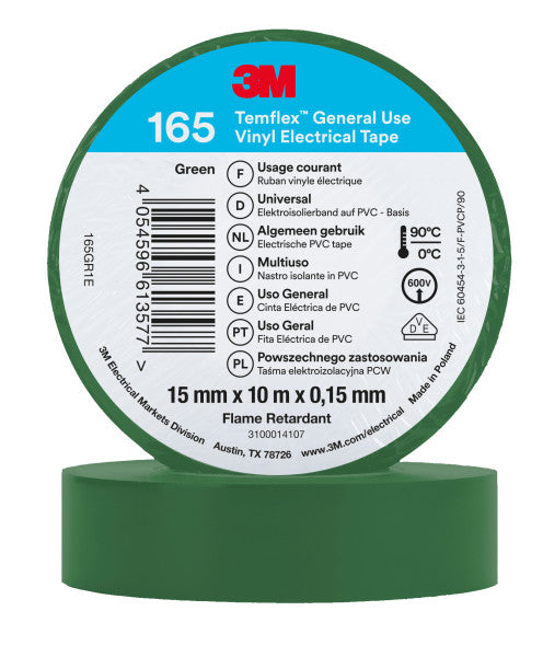 3M™ Temflex™ Vinyl isolatietape 165, Groen, 15 mm x 10 m