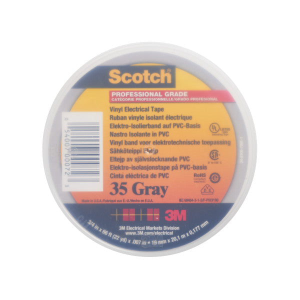 Scotch® 35 Vinyl Electrical Insulation Tape, Grey, 19 mm x 20 m, 0.18 mm