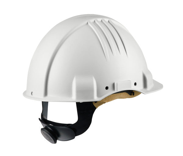 3M™ High Temperature Safety Helmet, Ratchet, Non-Ventilated, 1000V Dielectric, Leather Sweatband, White, G3501M-VI