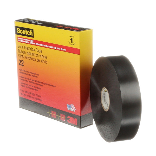 Scotch® 22 Vinyl Electrical Insulation Tape, Black, 25 mm x 33 m, 0.25 mm
