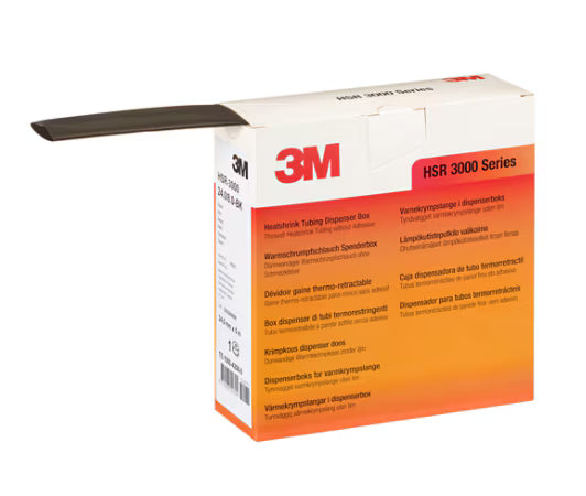 3M™ HSR 3000 Thin-Walled Heat Shrink Tubing on Mini Reel, Black, 1.5/0.5 mm, 12 m, Dispenser Box