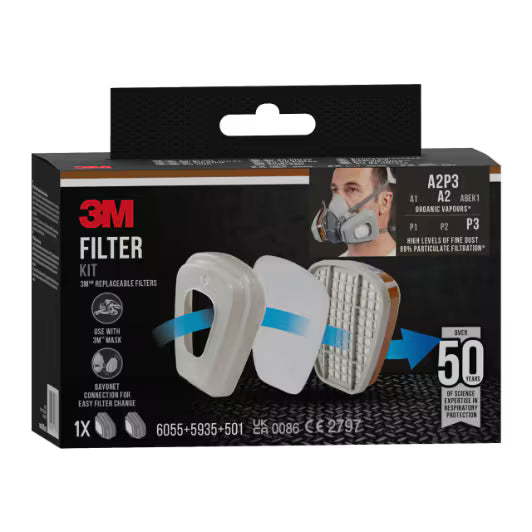 3M™ Filter Set 6003-1, A2P3 organic vapors (2x6055, 2x5935, 2x501)
