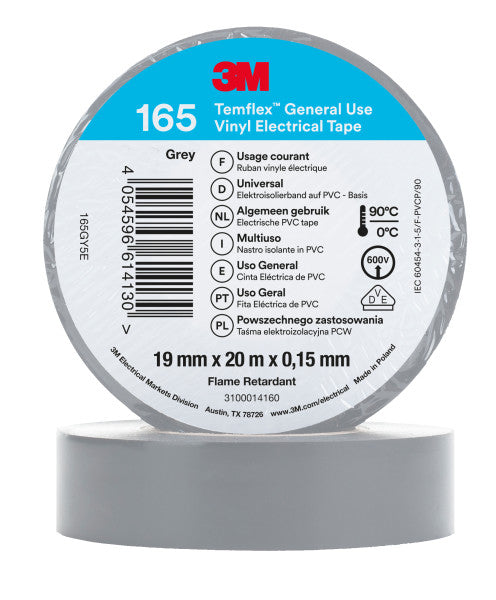 3M™ Temflex™ Vinyl Electrical Tape 165, Grey, 19 mm x 20 m