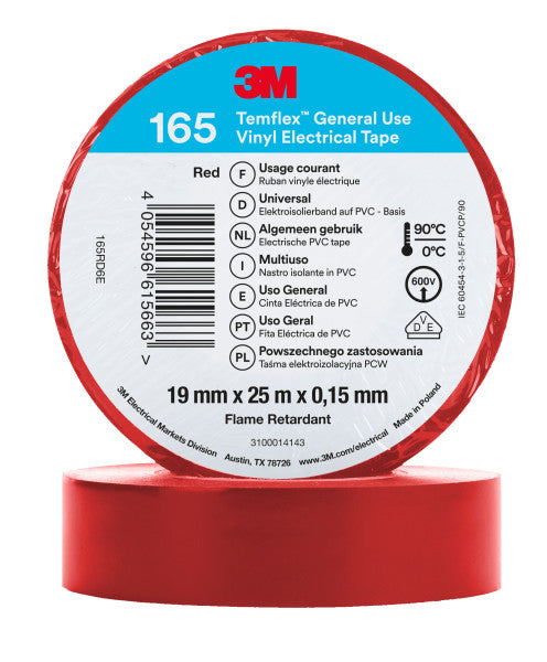3M™ Temflex™ Vinyl isolatietape 165, Rood, 19 mm x 25 m
