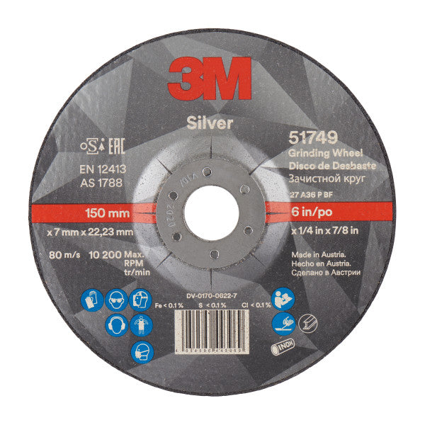 3M™ Silver Grinding Disc, T27, 150 mm x 7 mm x 22.23 mm