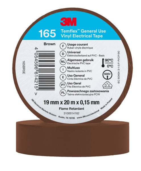 3M™ Temflex™ Vinyl isolatietape 165, Bruin, 19 mm x 20 m