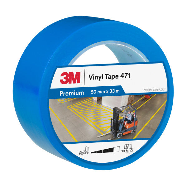 3M™ Vinyl Tape 471, Blue, 50 mm x 33 m, 0.14 mm, Individually and conveniently packaged