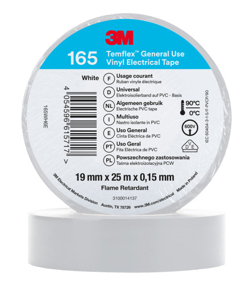 3M™ Temflex™ Vinyl isolatietape 165, Wit, 19 mm x 25 m