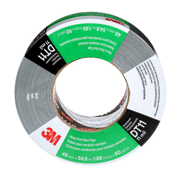 3M™ Heavy Duty Duct Tape DT11, Black, 48 mm x 55 m, 0.28 mm, individually packaged