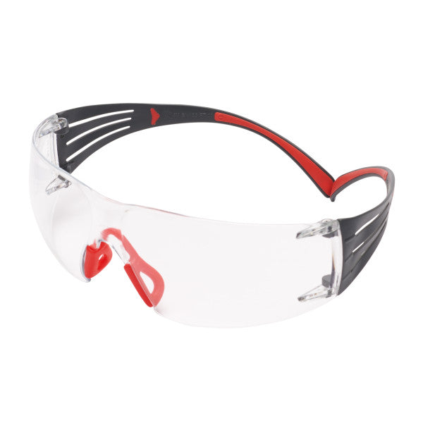 3M™ SecureFit™ 400 Safety Glasses, red/grey frame, Scotchgard™ anti-fog and anti-scratch coating (K&amp;N), clear lenses, SF401SGAF-RED-EU