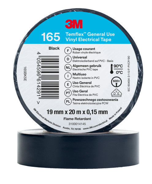 3M™ Temflex™ Vinyl isolatietape 165, Zwart, 19 mm x 20 m