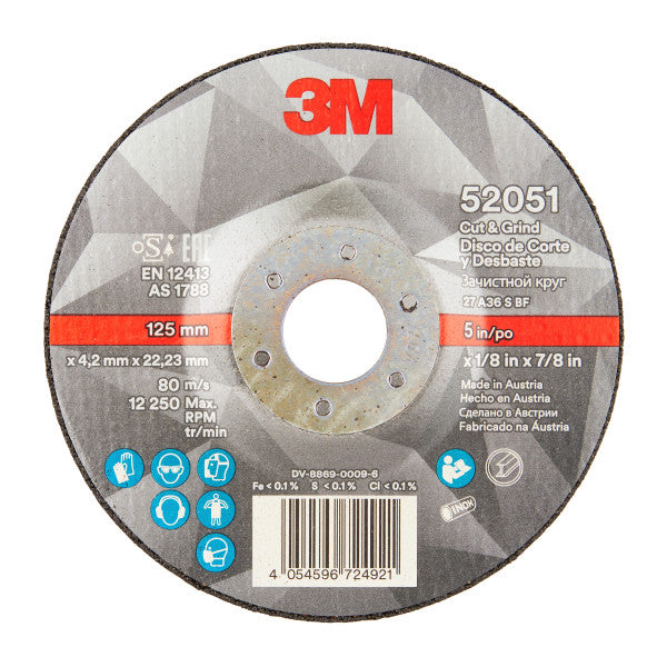 3M™ Cut and Grind Schijf, T27, 125mm x 4,2mm x 22 mm, 36+
